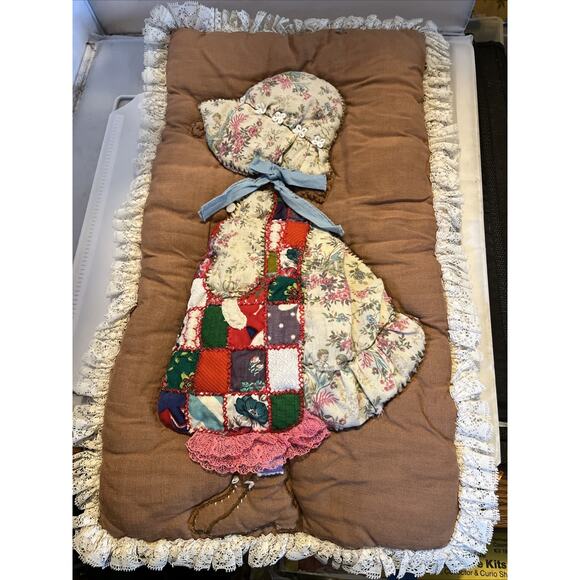 Other - VTG Vintage Holly Hobbie Quilted Fabric Patchwork Wall Hanging